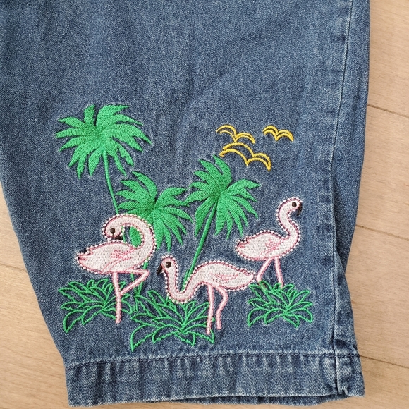 Vintage denim bermudas with flamingos 🦩 - Picture 2 of 10